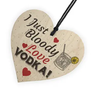 Red Ocean Bloody Love Vodka Wooden Heart Friend Friendship Plaque Funny Novelty Gift Drinking Sign