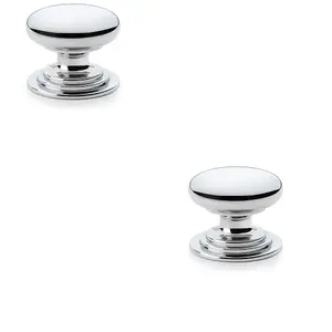 2 PACK - Stepped Round Door Knob Polished Chrome 38mm Classic Kitchen Cabinet Pull Handle