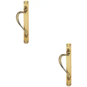 2 PACK - Left Handeda Door Pull Handle With Dot Pattern 384mm x 42.5mm Polished Brass