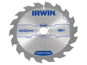 IRWIN Construction Circular Saw Blade 160 x 20mm x 18T ATB