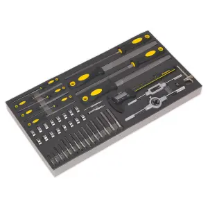 Sealey Tool Tray With Tap & Die File & Caliper Set 48 Pcs - Yellow/Black S01132