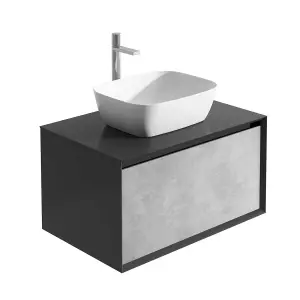 Declan Black & Concrete Wall Mounted Vanity Unit with Black Countertop Set (W)600mm (H)400mm