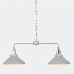 First Choice Lighting Set of 2 Maxwell Flint Grey Chrome 2 Light Bar Ceiling Pendant Lights