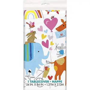 Unique Party Plastic Zoo Animals Baby Shower Tablecloth White/Multicoloured (One Size)