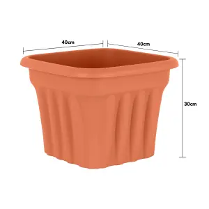 Wham 4x Vista Terracotta Plastic Planter, Square Garden Plant Pot, Medium Floor Pot (40cm, 25L, Pack of 4)