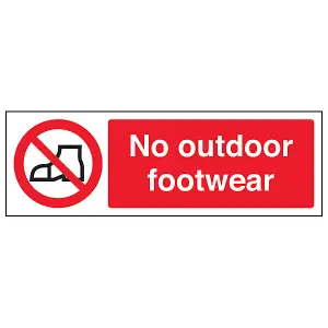 No Outdoor Footwear Prohibit Water Sign Rigid Plastic - 300x100mm (x3)