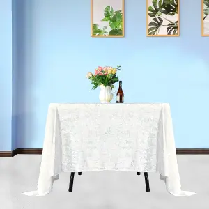 Diamond Velvet Square Tablecloth, White , 90 Inch x 90 Inch