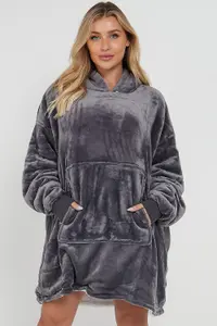 Oversized Wearable Blanket Hoodie Teddy Fleece Fluffy Sherpa Hooded Sweatshirt Blanket with Pocket for Men & Women