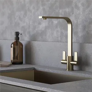 Liquida EB400BS Flat Style Modern Dual Lever Brushed Steel Kitchen Mixer Tap