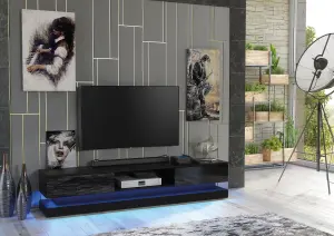 Bloom TV Unit 180cm Black with High Gloss Doors and LED Lighting - Creative Furniture