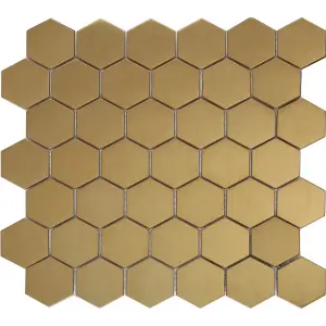 Albena Gold Satin Metal effect Flat Stainless steel Mosaic tile sheet, (L)300mm (W)300mm