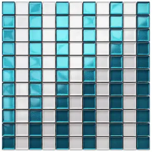 Glass mosaic on mesh for bathroom or kitchen 300mm x 300mm - Blue stripes