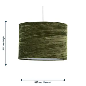 First Choice Lighting Set of 2 Green Crushed Velvet 33cm Pendant Lightshades