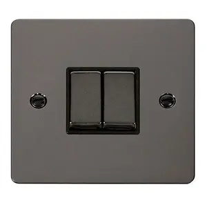 Flat Plate Black Nickel 10A 2 Gang 2 Way Ingot Light Switch - Black Trim - SE Home