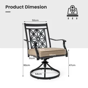 Costway 2 Piece Patio Metal Swivel Chairs Outdoor Bistro Dining Chair Set w/ Soft Cushion