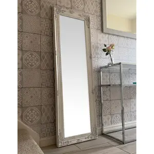 Sade Tall Solid Wood Framed Wall or Dressing Mirror Antique White