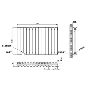 Horizontal Anthracite Double Oval Panel Radiator (H)600mm x (W)767mm, 5064 BTU.