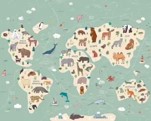 Origin Murals Childrens Green World Map Matt Smooth Paste the Wall Mural 300cm wide x 240cm high