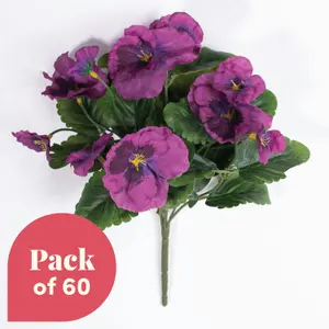 Blooming Artificial - 28cm / 1ft Purple Fake Pansy Bush Multi-Pack