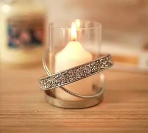 Glass Candle Holder With Crushed Diamond Design