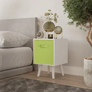 URBNLIVING 50cm Height Green 1-Drawer Cube Shelving Unit with Scandinavian White Legs