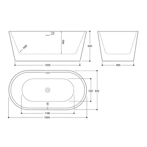 Luxury Freestanding Bathtub 1800x820 - White Marble