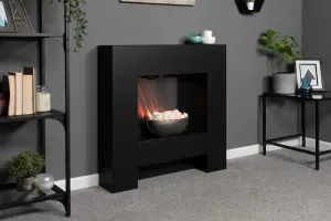 Adam Cubist Electric Fireplace Suite in Textured Black, 36 Inch