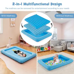 COSTWAY Inflatable Toddler Travel Bed Portable Kids Air Mattress Set w/ Electric Pump