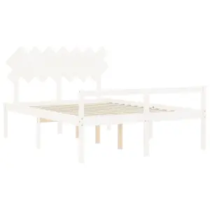 Berkfield Bed Frame with Headboard White King Size Solid Wood