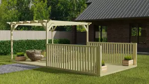 Rectangular pergola and decking kit with balustrade V.1, 3m x 4.2m