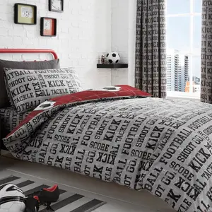 Football Polyester Graphic Print & Text Duvet Cover Set with Pillowcases Grey / Single Duvet Cover + 1 Standard Pillowcase