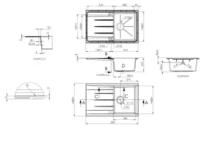 Cooke & Lewis Ising Polished Grey Composite resin 1 Bowl Sink & drainer 500mm x 800mm