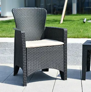 URBNGARDEN 87cm Height Black Coffee Table & Chairs Bistro Set Rattan Garden Furniture Outdoor Patio Set of 3