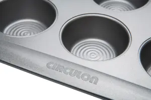 Circulon Momentum Grey Rectangular Carbon Steel Dishwasher Safe Non-Stick 12 Cup Muffin Tin