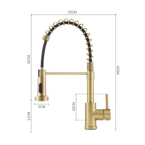 Gold Stainless Steel Side Lever Kitchen Spring Neck Pull Out Kitchen Tap Mixer Tap