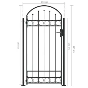 Berkfield Fence Gate with Arched Top and 2 Posts 105x204 cm Black