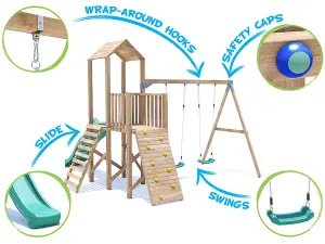 Dunster House Climbing Frame with Two Swings & Slide FrontierFort High Platform