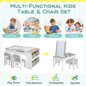 Costway 2-in-1 Kids Art Table and Easel Set Toddler Play Activity Drawing Desk w/ Chairs