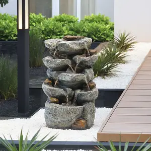 Outdoor LED Waterfall Rockery Garden Decor Electric Fountain Water Feature 49 cm