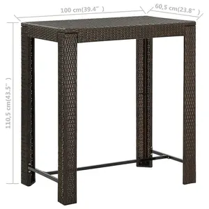 Berkfield Garden Bar Table Brown 100x60.5x110.5 cm Poly Rattan