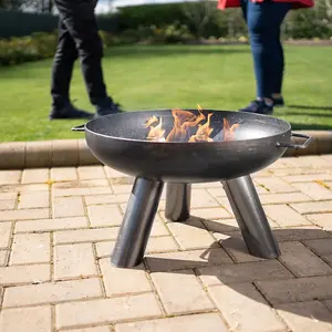 Caldera Fire Pit Bowl - Weatherproof Metal Outdoor Garden Log Wood Burner with Brushed Oil Finish & Handles - H30 x 50cm Diameter