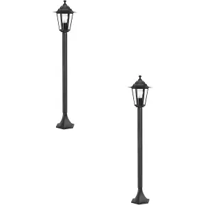 2 PACK IP44 Outdoor Bollard Light Black Cast Aluminium 60W E27 Tall Lamp Post