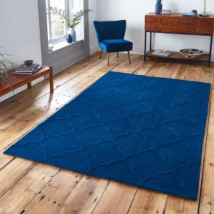 Navy Handmade Luxurious Modern Geometric Rug For Bedroom & Living Room-150cm X 230cm