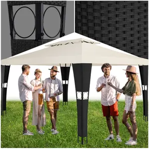 Gazebo Mona - 4 x 3 m, double roof system, water-repellent, 50+ UV protection - black/cream