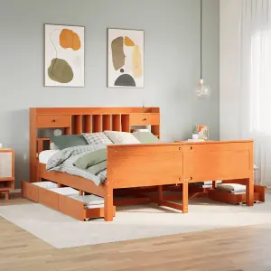 Berkfield Bookcase Bed without Mattress Wax Brown 180x200 cm Super King Solid Wood Pine