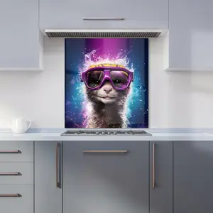 Splashart Ferret With Glasses Purple Premium Glass Kitchen Splashback W600mm x H750mm