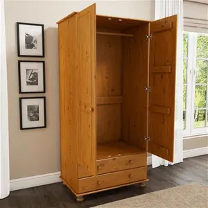 Pine 2 Door Double Wardrobe With Drawers - Hamilton