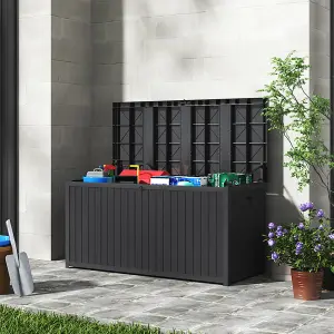 430L Waterproof Plastic Outdoor Garden Storage Box with Lockable Lid, Black