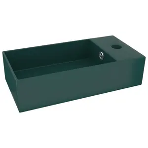 Belfry Bathroom Kettering 480mm L x 250mm W Ceramic Rectangular Sink with Overflow Dark Green