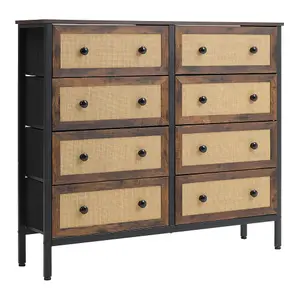 Rustic Rattan Storage Cabinet with 8 Drawers